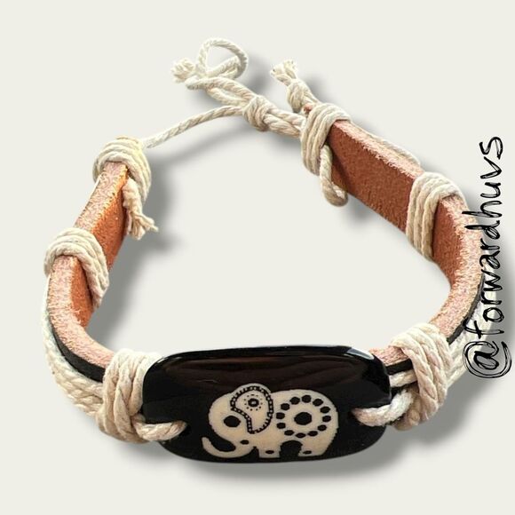 Hand Crafted Leather Bracelet – Etched Elephant Centerpiece - Picture 1 of 5